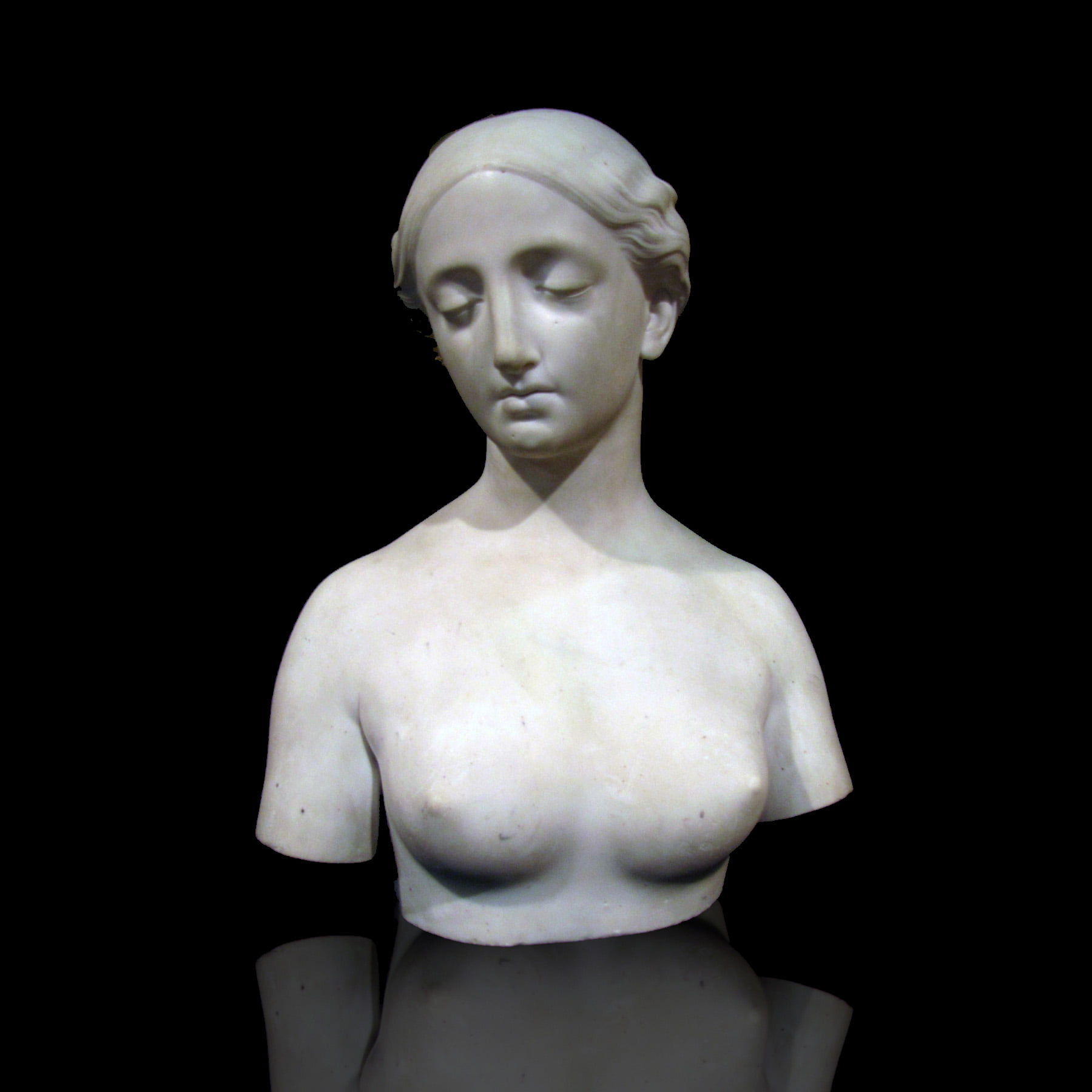 Hiram Powers (1805 – 1873), Classical Female Marble Bust, Marble Sculpture, Marble Bust