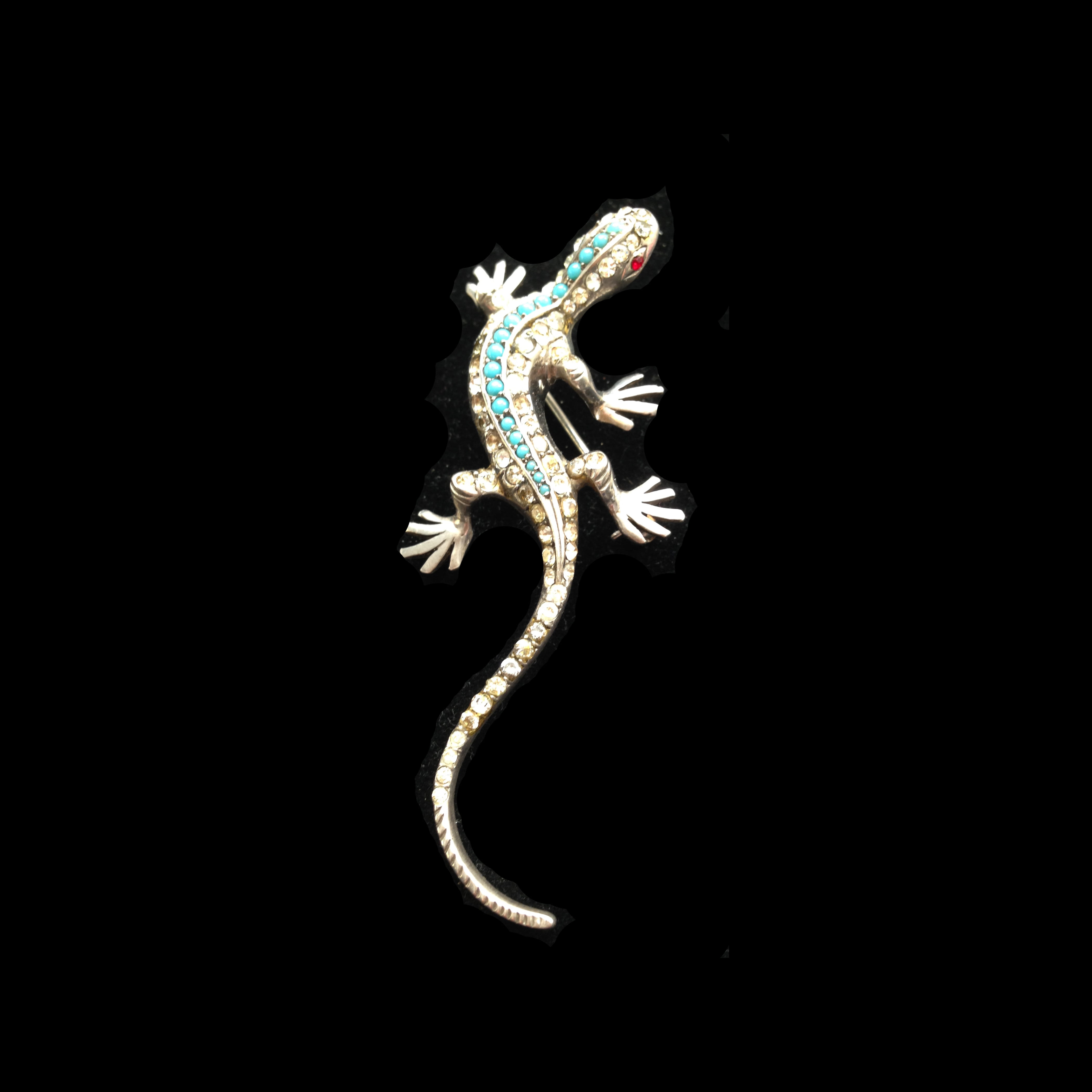 Art Deco Sterling and Turquoise Salamander pin