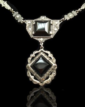 Art Deco Sterling Neclace with Onyx and Markesites