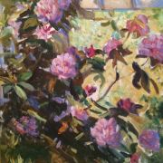 Helena Sturtevant (1872-1946) Rhode Island impressionist painting Rhododendron in Newport c.1930
