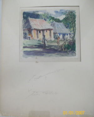 American school artist  watercolor titled Brown Walls, Jamaica c.1920