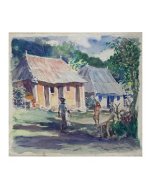 American school artist  watercolor titled Brown Walls, Jamaica c.1920