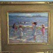 Brian Becken (1949- ) Impressionist Beach scene with Children "Baileys Beach ,Newport" circa 1970