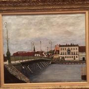 French Naive School Houses along the River circa 1890