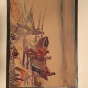 American School Fave Painting Signed Illegibly and Dated Fishermen Pulling in Nets, 1930 Watercolor 8 x 11 inches