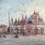 Anne Minor (1864-1947) American Impressionist painting"St Mark's square Venice Italy " circa 1915
