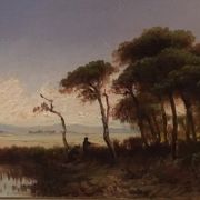 Unknown Artist American School ” Hunters in the Marsh” circa 1860p