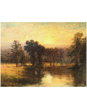 Unknown Artist ,American Tonalist  School “Sunrise over the Lake” circa 1880