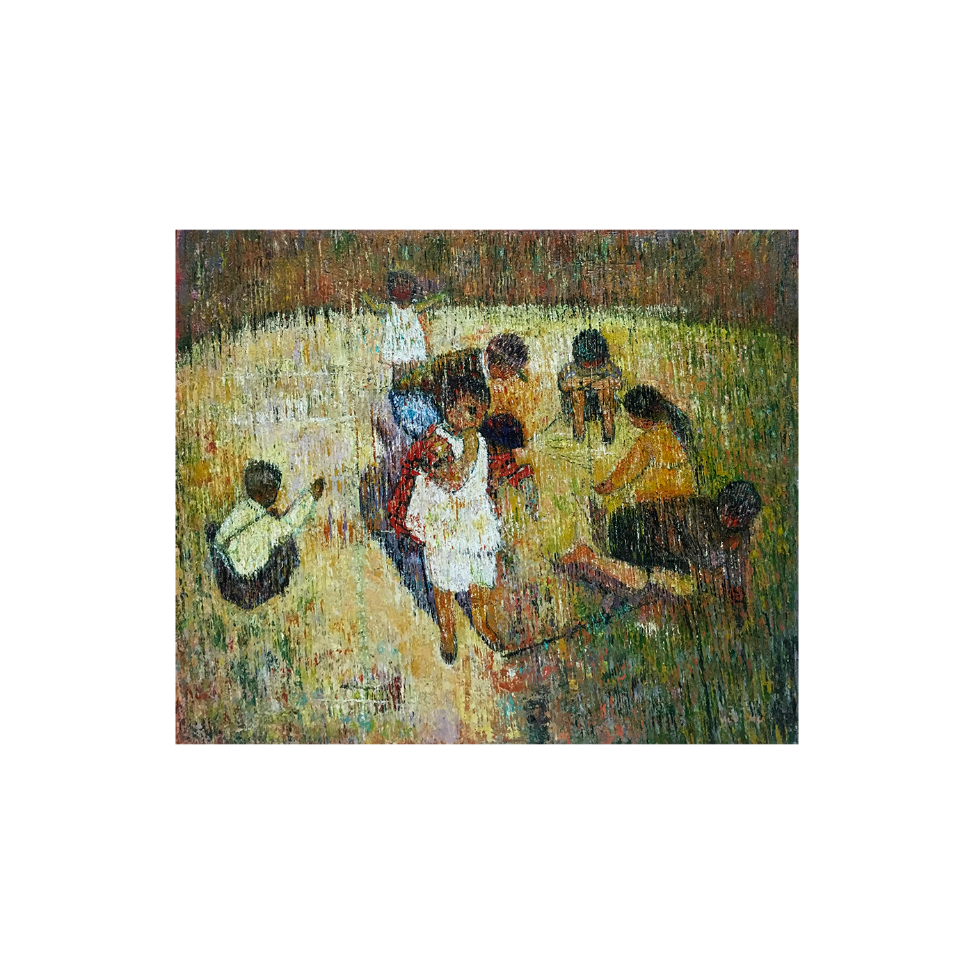 Latin American School Neo-Impressionist painting "Family at Play" circa 1940's