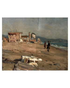 Southern  mediterranean signed impressionist painting “Early Fall at the Beach”, circa 1880’s