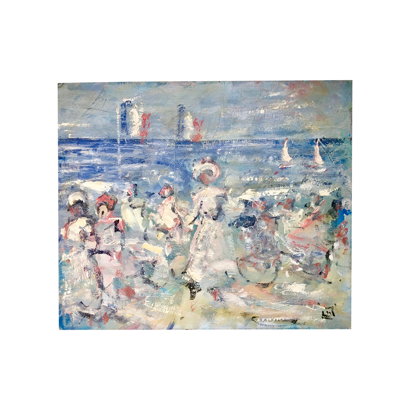 English School Impressionist Painting "Figures on the Beach", 1939