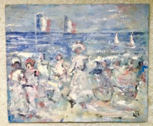 English School Impressionist painting " Figures on the Beach" circa 1940