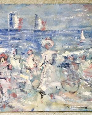 English School Impressionist Painting “Figures on the Beach”, 1939