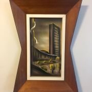 New York City Mid Century modern pair of cityscapes circa 1960