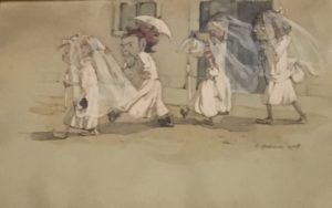 Zoe Borelli [1888-1980] Croatian Artist "Procession of Girls" 1908