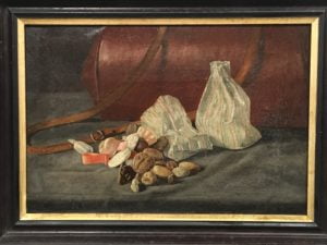 E D Lyon [19th-century] Connecticut painter "Still life with candy and nuts", 1888.