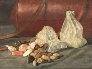 E D Lyon [19th-century] Connecticut painter "Still life with candy and nuts", 1888.