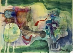 Mordechai (Moti) Penn [born 1938] Israeli artist "Abstract with figures" 1979