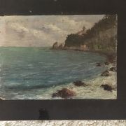 Realistic waterscape : A rocky coast, early 20th-century.