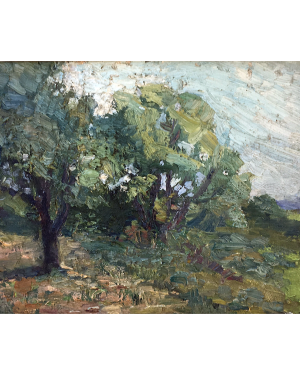 John Fabian Carlson [1874/75-1945] American impressionism : <i>In the Russell War Garden</i>, 1918.
