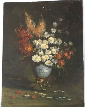 Floral painting signed : <i>Still life with white daisies</i>, ca.1880.