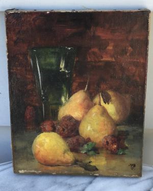 American school signed still-life painting : <i>Still life with pears</i>, ca.1888.