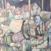 Caroline Gibons Granger [1889-1965] American artist : <i>Figures at the docks</i>, ca.1920.