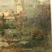Spanish School landscape "Seaside town with people " circa 1900