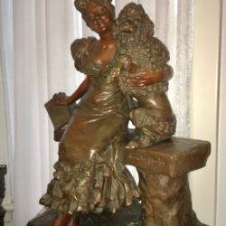 Georges van der Straeten [1856-1928]French sculptor bronze "Elegant woman with Dog" circa 1880