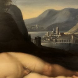 Cristofano Allori  [1577 – 1621]  Italian  : <i>Divine love – baby Jesus sleeping upon the cross</i>, .