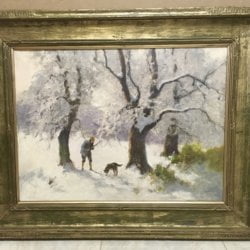Antal Neogrady [1861-1942] Hungarian artist : <i>Winter hunting with my dog</i>, ca.1920.
