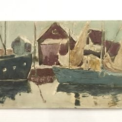 Harry Hering [1887-1967] American artist : <i>Boats at the dock</i>, ca.1940.
