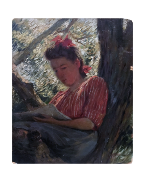 Joseph Henry Hatfield [1863-1928] American artist : <i>Reading in a tree</i>, ca.1910.