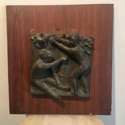 American School signed  bronze relief on board : <i>Adam and Eve</i>, 1941.