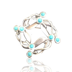 Rancho Alger [?-?] Mexican sterling : Sterling silver and turquoise pin, ca.1980s.