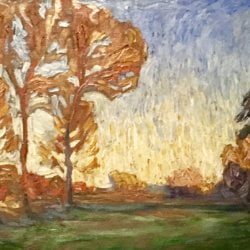 Willibald Paschke [1888-1955] Polish impressionist artist : <i>Landscape at sunset</i>, ca.1910.
