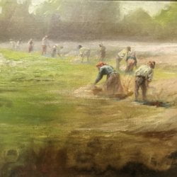 [unattributed] Italian?/Spanish ? school impressionist painting : <i>Working the fields</i>, 1885.