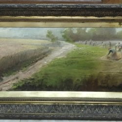 [unattributed] Italian?/Spanish ? school impressionist painting : <i>Working the fields</i>, 1885.