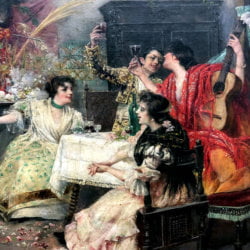Vidal Gonzalez Arenal [1859-1925] Spanish genre painting : <i>The matador’s victory celebration, Rome [La celebración de la victoria del matador, Roma]</i>, 1897.