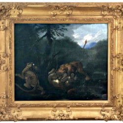 James Ward [attributed, 1769-1859] English painter : <i>Lion fighting leopards</i>, ca.1800