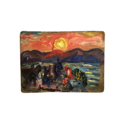 Joseph Lomoff [1889-1956] : <i>Figures at waters edge overlooking the Hudson River</i>, 1935.