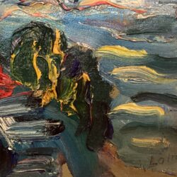 Joseph Lomoff [1889-1956] : <i>Figures at waters edge overlooking the Hudson River</i>, 1935.