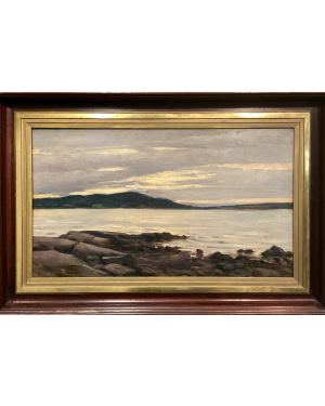 William Gerard Barry [1864-1941] : <i>Town along the sea [likely York Harbor, Newfoundland]</i>, ca.1900.