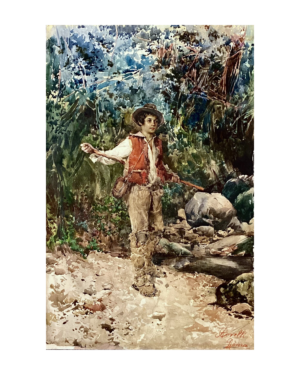 <b>Augusto Corelli [1853-1910]</b> : <i>Young man in the forest</i>, ca.1890.