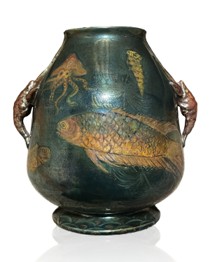 <b>Pietro Melandri [1885-1969]</b> : <i>Sea-creature vase with lobster handles</i>, ca.1930.