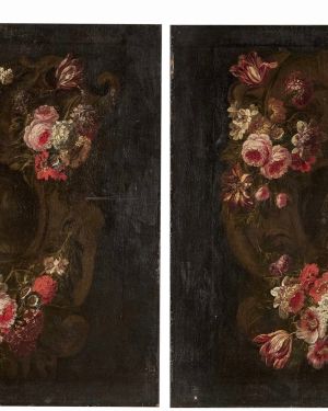 Att Gaspar Verbruggen(1664-1730) Flemish “ Floral Garlands Framing Roman Emperor and Empress”circa 1690-1710