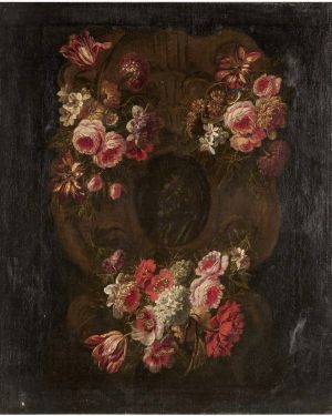 Att Gaspar Verbruggen(1664-1730) Flemish “ Floral Garlands Framing Roman Emperor and Empress”circa 1690-1710